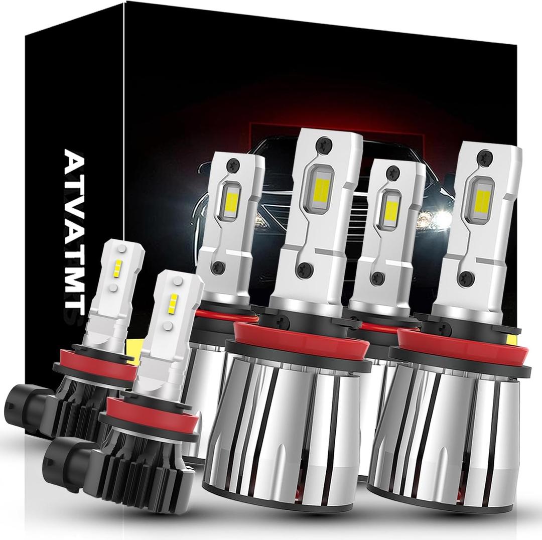 LED Fog Light Bulbs for Ford F250 F350 F450 F550 XL XLT 2023 2024 2025 Super Duty 6500K Cool White High Brightness Truck LED Bulbs Combo 9005 H11 H11 Pack of 6