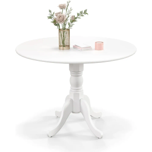 Round Dining Table for 4, Rustic Kitchen Table w/ 40" Tabletop, Curved Trestle Legs, Rubber Wood Tulip Table, 4-Person Dinner Table for Kitchen, Living Room, Dining Room (All White)