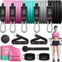 RENRANRING Resistance Bands for Working Out, 150LBS Exercise Bands, Workout Bands, Resistance Bands Set with Handles for Men Women, Legs Ankle Straps for Muscle Training (51.0 inch, Black, Gray, Blue, Medium pink, Pink)