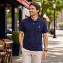 U.S. Polo Assn. Men's Classic Polo Shirt, Two-Button Closure Pique Polo Shirt, Summer Fashion Golf Shirt (Blue, M)
