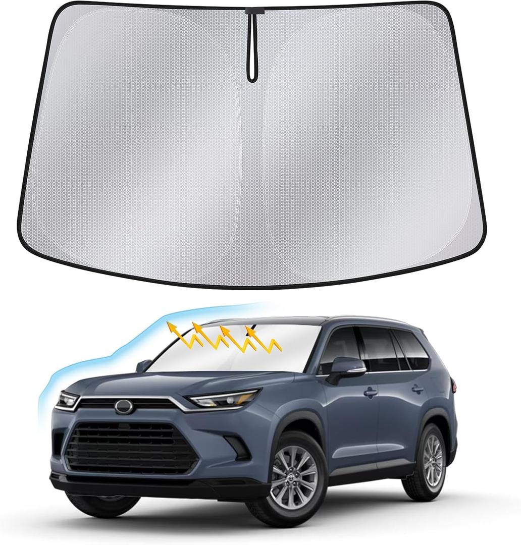 Windshield Sun Shade for Toyota Grand Highlander 2024 2025  Upgraded Nano Materials Front Window Shade Cover for Grand Highlander Accessories, Foldable Windshield Sunshade Rays Protector