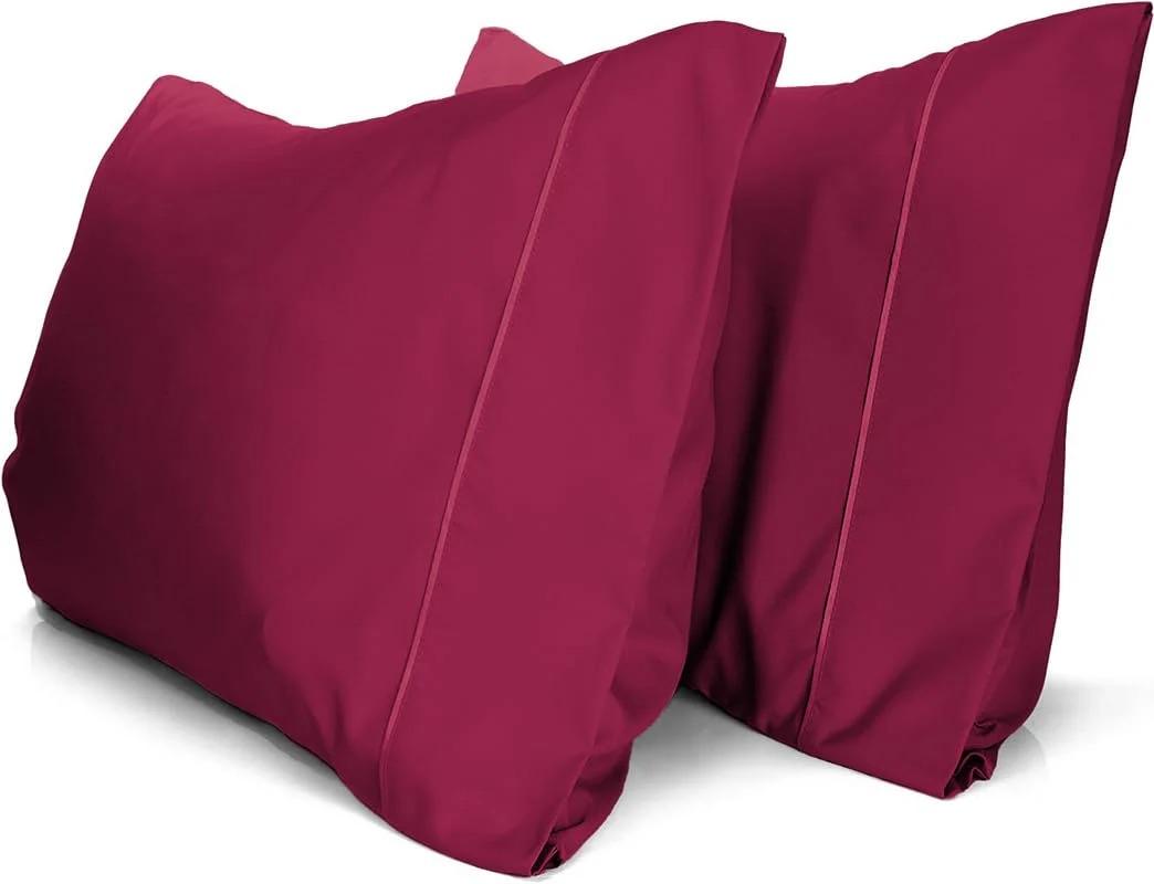 LuxClub Collection Pillowcases 2 Pack - Eco Friendly Wrinkle Free Cooling Pillow Cases with Satin Trim - Machine Washable Hotel Bedding Silky Soft - Burgundy King 36 x 20