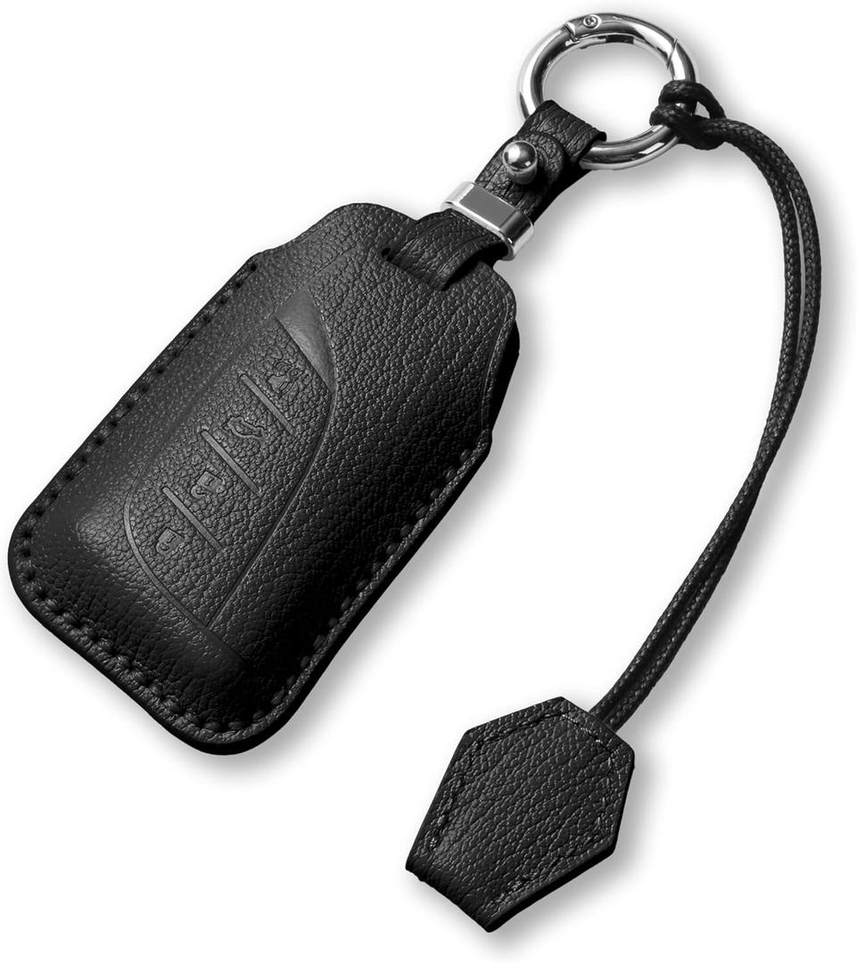 Genuine Leather Key Fob Cover Compatible with Lexus ES300h ES350 LC500 LC500h LS500h NX350 NX250 NX350h GX460, etc. Key Fob Case with Keychain & Lanyard for Lexus Key Fob (4 Buttons, Black)