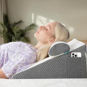 Wedge Pillow with Extra Bolster, Bed Wedge Pillow for Sleep Apnea, Acid Reflux Relief, Back Pain, After Surgery, 30 Degree Wedge Pillow for Sleeping Foam Wedge Cushion for Headboard (Gray)