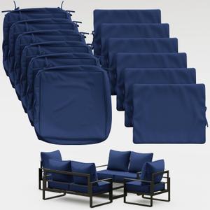 Thick Outdoor Back&Seat Cushion Covers 24244in 6Pcs for Patio Furniture with Zipper Closure and Handle, Waterproof Replacement Slipcover for Garden Rattan Chair Sofa, Blue