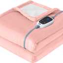 Sealy Heated Throw Blanket, Flannel & Sherpa Electric Throw with 6 Heat Setting & 210 Hours Auto Shut Off, Fast Heating & Machine Washable, 50x60 Inch, Pink