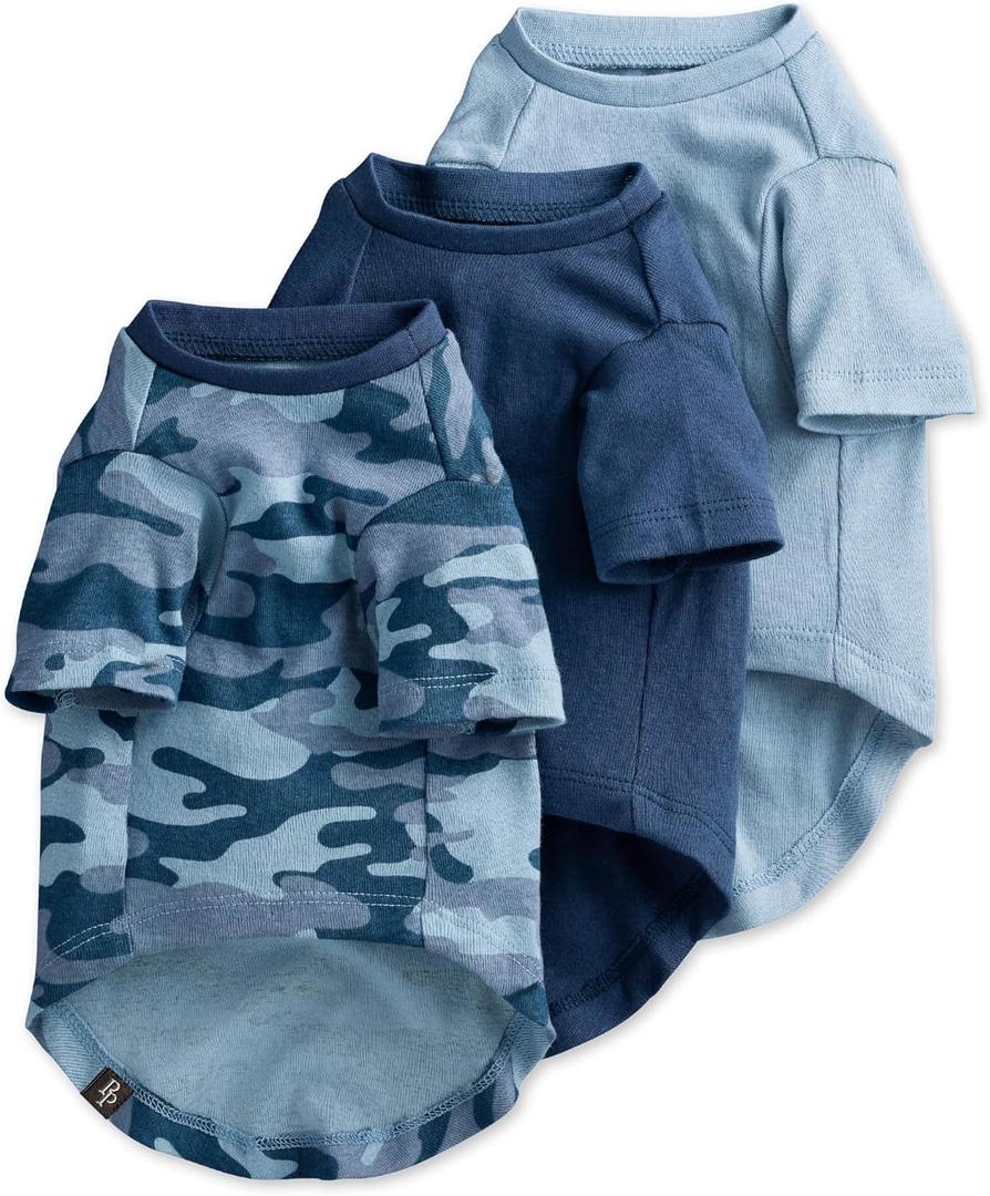 Toby II - The Perfect Tee, 3 Pack Short Sleeve Pet T-Shirt 100% Organic Cotton Tees Clothes for Small, Medium, Large Dogs, Navy Camo, XX-Small (XX-Small (4-7 lbs))