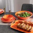 Melamine Serving Tray with Handles, 19 x 12" Vintage Rustic Large Rectangular Melamine Serving Platter for Serving Food, Breakfast Tray, Set of 2, Dishwasher Safe, Orange