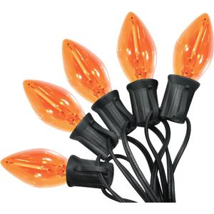 2 x C7 LED Christmas Lights, 12FT Black Wire with 12 Orange Vintage Bulbs, Outdoor Indoor Hanging Lights for Porch, Garden, Backyard, Balcony, Holiday Party Dcor