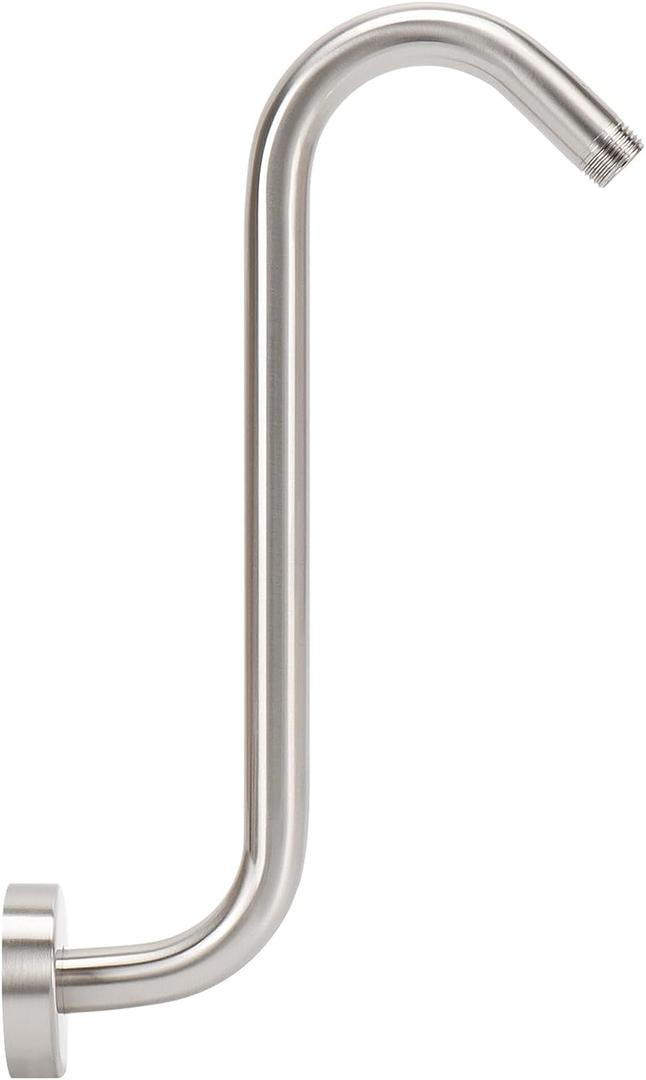 NearMoon S Shaped Shower Head Riser Arm, Shower Extender Arm with Flange, Standard 1/2" Connection- Bathroom Accessory (12 Inch, Brushed Nickel)