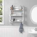 UTEX Bathroom Wall Shelf, Over Toilet Storage Shelf Organizer, 3-Tier Wall Mount Shelf Rack with Hook, White, 19.5"W