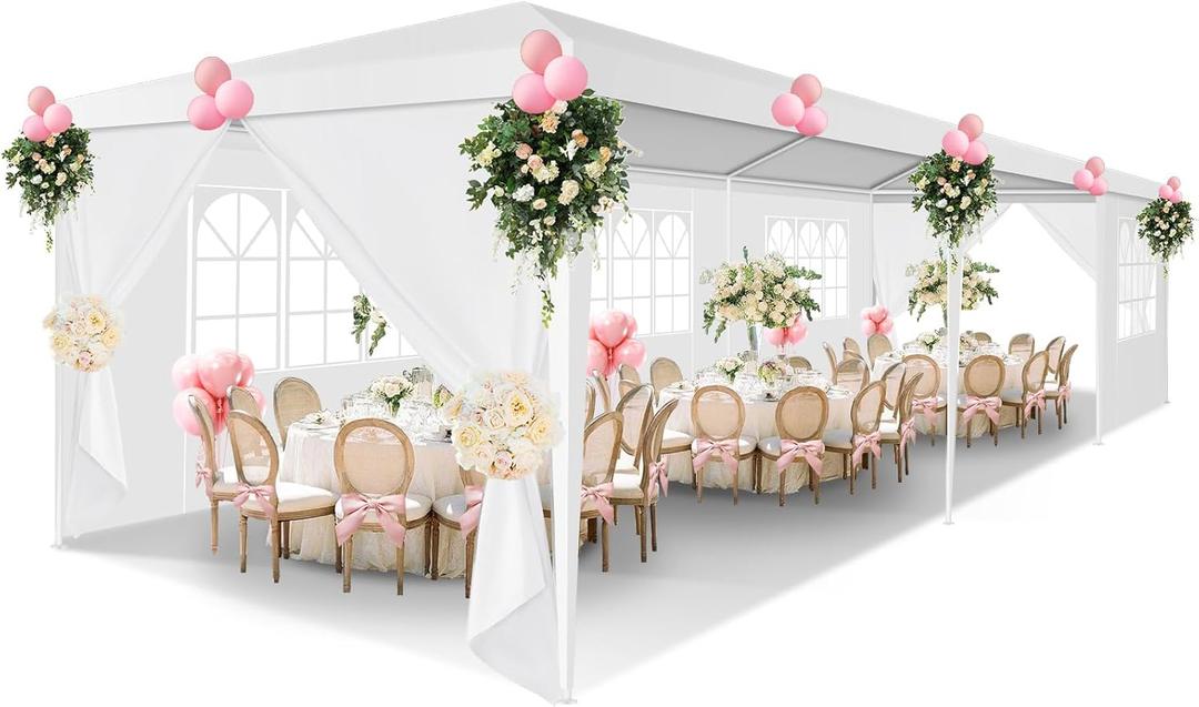HOTEEL 10x30 Party Tent Outdoor Canopy Tent with Sidewalls Upgrade Removable, White Tents for Parties Waterproof & UV Protection for Gazebo Shelter Carpas Wedding Events BBQ