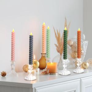 Baquler 6 Pcs Flameless Taper Candle Twisted LED 9.65 Inch Boho Colorful Spring Easter Taper Candles Battery Operated Spiral Candlestick for Wedding Birthday Summer Home Party Holiday Dinner Fireplace