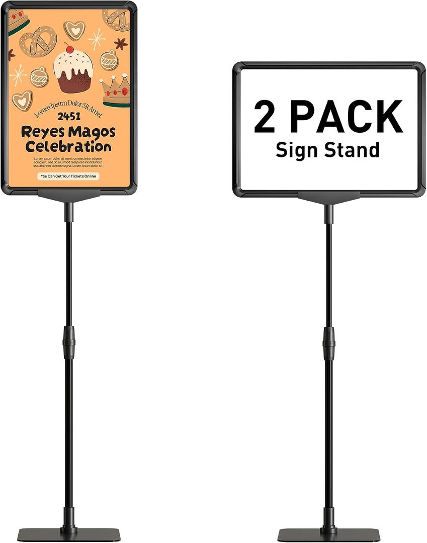 Sign Holder Stand 8.5x11 inch Sign Stand for Display Tabletop Advertising - Poster Sign Stands Adjustable Floor Standing Sign Holder Signage Stand - Menu Holder Stand 2 Pack