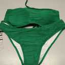 ZAFUL Women Strapless Textured Bandeau Bikini 2 Piece Swimwear Cheeky Solid Lace up Bathing Suits (Green, Medium)