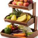 HOLANA Acacia 3 Tier Fruit Basket for Counter  Wooden Fruit Bowl for Kitchen Counter Organizer & Produce Storage Wooden Basket, Snack Organizer for Countertop, Kitchen Counter Storage (Acacia)