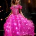 UPORPOR Princess Costume for Girls, Syncs with Music, App-Control Princess Dress, RGB Led Light Up Toddler Dress for Ages 6-7 Years
