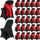 Lounsweer 50 Pcs Folding Chair Cover Set with 25 Stretch Spandex Slipcovers 25 Satin Chair Sashes Bows Ribbon Washable Banquet Protector for Wedding Event Party(Black, Red)