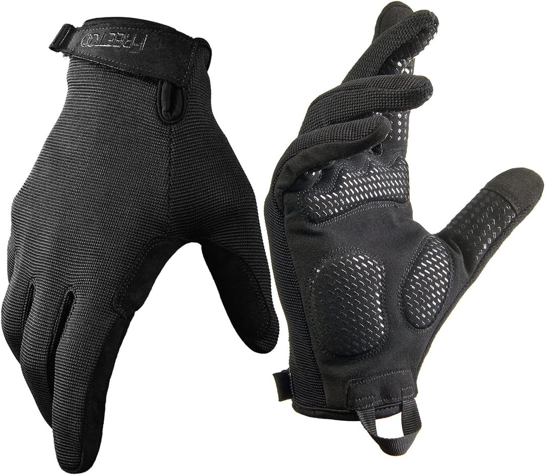 FREETOO Full-Finger Workout Gloves for Men, Padded Gym Gloves with Excellent Grip and Palm Protection (Large, Black)