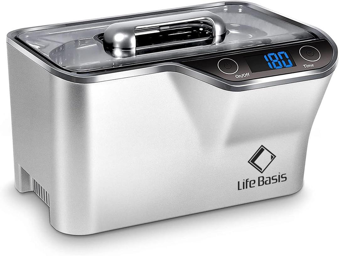 LifeBasis Ultrasonic Cleaner, Professional 45kHz Ultrasonic Jewelry Cleaner 20 Ounces (600ML) with Digital Timer, Watch Holder Ultrasonic Glasses Cleaner for Rings, Coins, Watches, Dentures, Silver