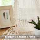 Beige Boho Lace Sheer Window Curtain Panels with Classic Tassels 72 Inches Long,Natural Geo Embroidery Pattern Living Room Drapes,Farmhouse Rod Pocket Bedroom Window Treatment,40" Wx72 Lx2