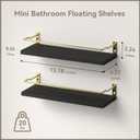 RICHER HOUSE Bathroom Floating Wall Shelf Set of 2 - Guard-Rail Small Wood Shelves for Decor, Over Toilet Storage, Kitchen Organizer - Black Gold, 4.72 inches x 13.78 inches x 2.24 inches