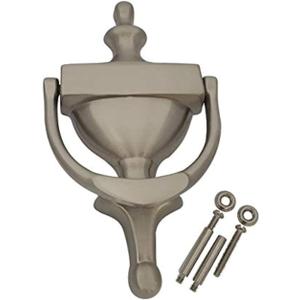 QCAA Solid Brass Door Knocker, 7", Satin Nickel, Made in Taiwan, 1 Pack