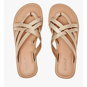 Luoika Women's Wide Width Flat Sandals, Flip Flop Slides Sandal Casual Strapy Sandal Slip on Summer Beach Shoes for Women 10XW