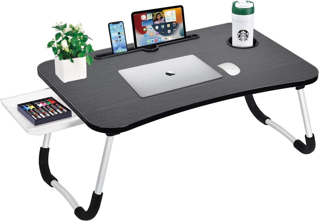 Laptop Bed Desk Table Tray Stand with Cup Holder/Drawer for Bed/Sofa/Couch/Study/Reading/Writing On Low Sitting Floor Large Portable Foldable Lap Desk Bed Trays for Eating and laptops(blackwalnut)
