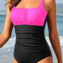 Aqua Eve One Piece Bathing Suit for Women Tummy Control Swimsuit Slimming Vintage Swimwear (Purple, L)