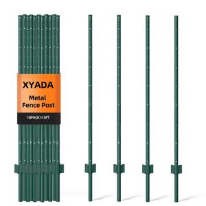 Metal Fence Post 5feet, Heavy Duty Garden Fence Post for Holding Wire Fence, Sign U Post Pack of 10 Sturdy Outdoor No Dig Fence Post for Garden Yard  Green