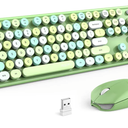 MOFII Wireless Keyboard and Mouse Combo, 2.4GHz Retro Full Size Typewriter Keyboard with Number Pad & Wireless Mouse for Laptop, PC, Desktop, Mac, Windows - Green Colorful