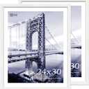VCK 24x30 Poster Frame Set of 2 - White, Textured Exclusive Solid Wood Picture Frames with Polished Plexiglass, Wall Hanging