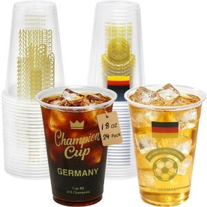 18 oz Champion Cup Salute To Germany, 4-Time World Soccer Champion, 24-Count Disposable Plastic Party Cups, Flag Themed for Fan Event Decorations Game-Day Festival, AUF GEHT'S DEUTSCHLAND