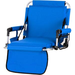 LET'S CAMP Folding Stadium Seat Bleacher Chair with Cup Holder, Mesh Bag and Hide Hooks, Portable Stadium Chair with Back and Cushion, 17.3" W X 15.1" D