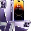 TORRAS MoonClimber Designed for iPhone 14 Pro Case Clear with Stand Metal Kickstand, Non-Yellowing, 10FT Military Drop Protective Shockproof Slim Hard Case for 14 Pro Phone Case with Kickstand, Clear