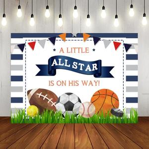 Lofaris A Little All Star is On His Way Baby Shower Backdrop Boys Sports Birthday Background Football Basketball Tennies Golf Newborn Baby Party Decorations Banner Photo Studio Booth Props 7x5ft