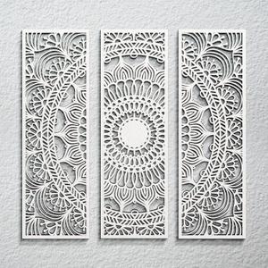 Blulu 3pcs Mandala Wall Art Carved Wood Wall Art Floral Aesthetic Wooden Plaque Set Wood Carving Decor Farmhouse Modern Cutout Plaque for Home Bathroom Decoration(15.8 x 5.1 Inch,White)
