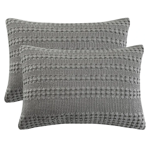 PHF 100% Cotton Waffle Pillow Shams King Size, 2 Pack 20" x 36" Soft Skin-Friendly Pillowcases, No Filling, Aesthetic Woven and Breathable Waffle Weave Pillow Case Covers for Bed, Dark Grey