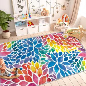 Abstract Colorful 4x6 Area Rug Modern Rainbow Dahlia Floral Rugs Multicolor Kids Area Rugs, Non-Slip Machine Washable Floor Carpet for Bedroom Living Room Home Office Decor 4' x 6' (4x6 Feet, Colorful)