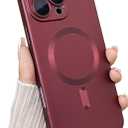 ankofave Magnetic for iPhone 16 Pro Case, with Camera Lens Protector, Compatible with Magnetic, Slim Shockproof Bumper Soft Silicone Metallic Lustre Phone Case for iPhone 16 Pro, Red