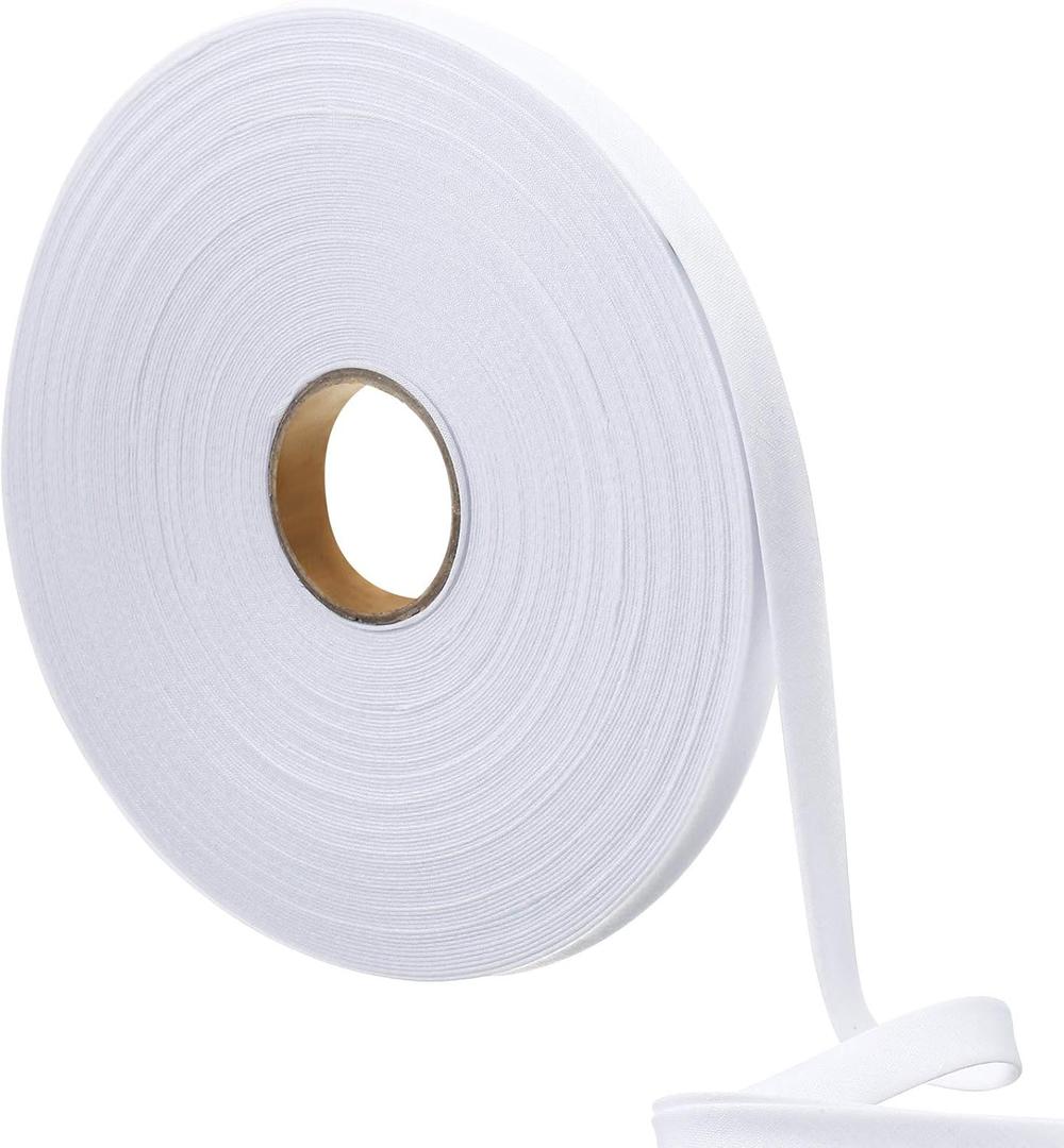 Jetec 1/2 Inch Double Fold Bias Tape Bias Binding Wide Fold Cotton Tape for Sewing Seaming Hemming Piping Quilting Projects(30 Yards,White)