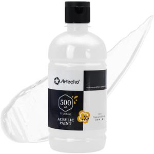 Artecho White Acrylic Paint Large Bottle 500ml / 17oz, White Paint for Canvas, Rocks, Wood, Fabric, Ceramic, Non Toxic
