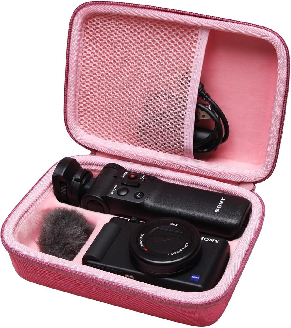L LTGEM Camera Case Compatible with Sony ZV-1F / ZV-1 / ZV-1 II Vlog Digital Camera, Tripod, Microphone and Vlogger Accessory Kit, Magenta+Pink