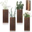 Ziliny 4 Pack Wood Wall Planter for Dried Flowers and Artificial Greenery Indoor Plants Holder, Wood Wall Decor Wooden Pocket Vase Modern Farmhouse Hanging Flowers for Living Room Bedroom Home