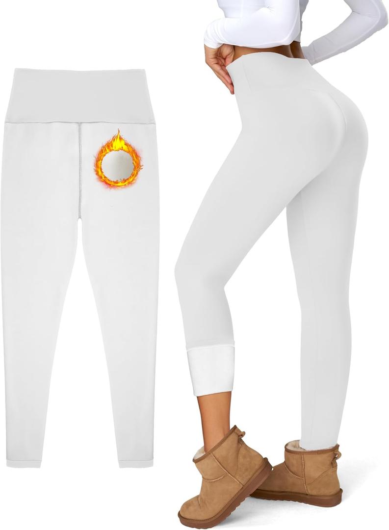 Women's Fleece Lined Leggings Weather Thick Thermal Warm Winter Tights Butt Lift High Waist Tummy Control Yoga Pants, Size S (White)