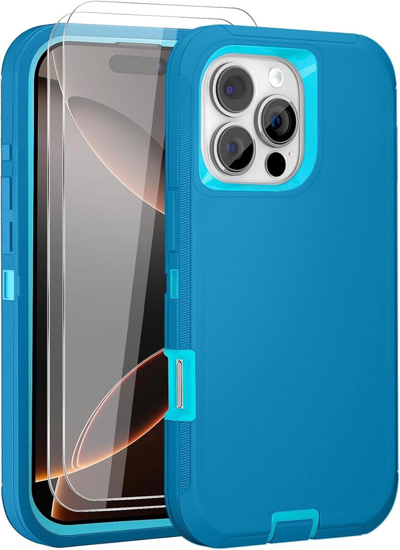JGS for iPhone 16 Pro Max Case 6.9", Military Grade 3 in 1 Heavy Duty Shockproof/Drop Proof Case with 2 PCS Tempered Glass Screen Protector (Blue)