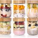 6-Pack 16oz Glass Storage Jars with Bamboo Lids Airtight Wide Mouth Containers for Overnight Oats, Yogurt, Salad, Snacks & Pantry Storage-Reusable Glass Food Storage Containers