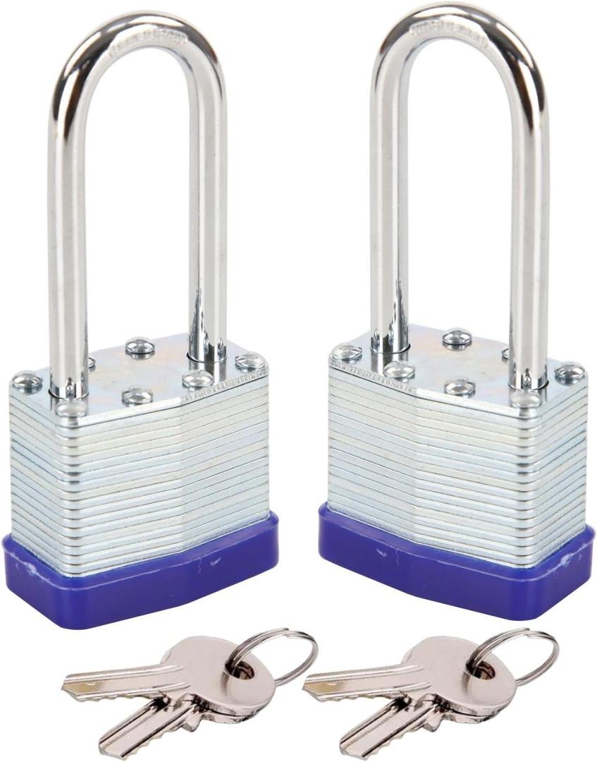 SEPOX Twins Keyed-Alike Padlock, Reinforced Laminated Steel Body 1-9/16" 40MM, Robust Hardened-Steel Long-Shackle, Pack of 2-Pcs Lock, 4-Pcs Same Keys, Ideal for Locker-Lock & Tool-Box