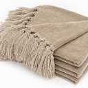 EVERGRACE Soft Chenille Throw Blanket for Couch, Cozy Plush Fuzzy Decorative Chenille Knit Throw Blanket with Tassels, Lightweight Blanket and Throws for Bed Sofa Gift Home Decor, Beige 50"x60"